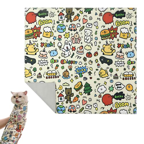 Qpets Cat Swaddle, Magic Snap Closure Cat Swaddle, Soothing Cat Wrap Cute Cartoon Print Cat Swaddle Cat Grooming Use Owner Protection Anti-Scratch Cat Swaddle, 45cmx45cm Qpets Cat Swaddle, Magic Snap Closure Cat Swaddle, Soothing Cat Wrap Cute Cartoon Print Cat Swaddle Cat Grooming Use Owner Protection Anti-Scratch Cat Swaddle, 45cmx45cm